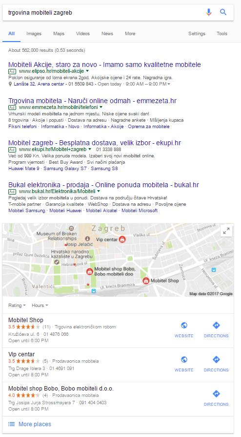 Lista kod pretraživanja u Googleu