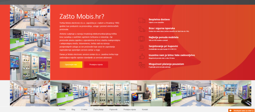 Dio početne stranice web shopa Mobis.hr